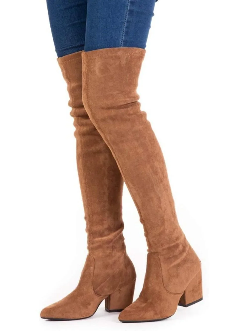 Stylish Thigh High Block Heel Boots for Women - Pointed Toe Over The Knee